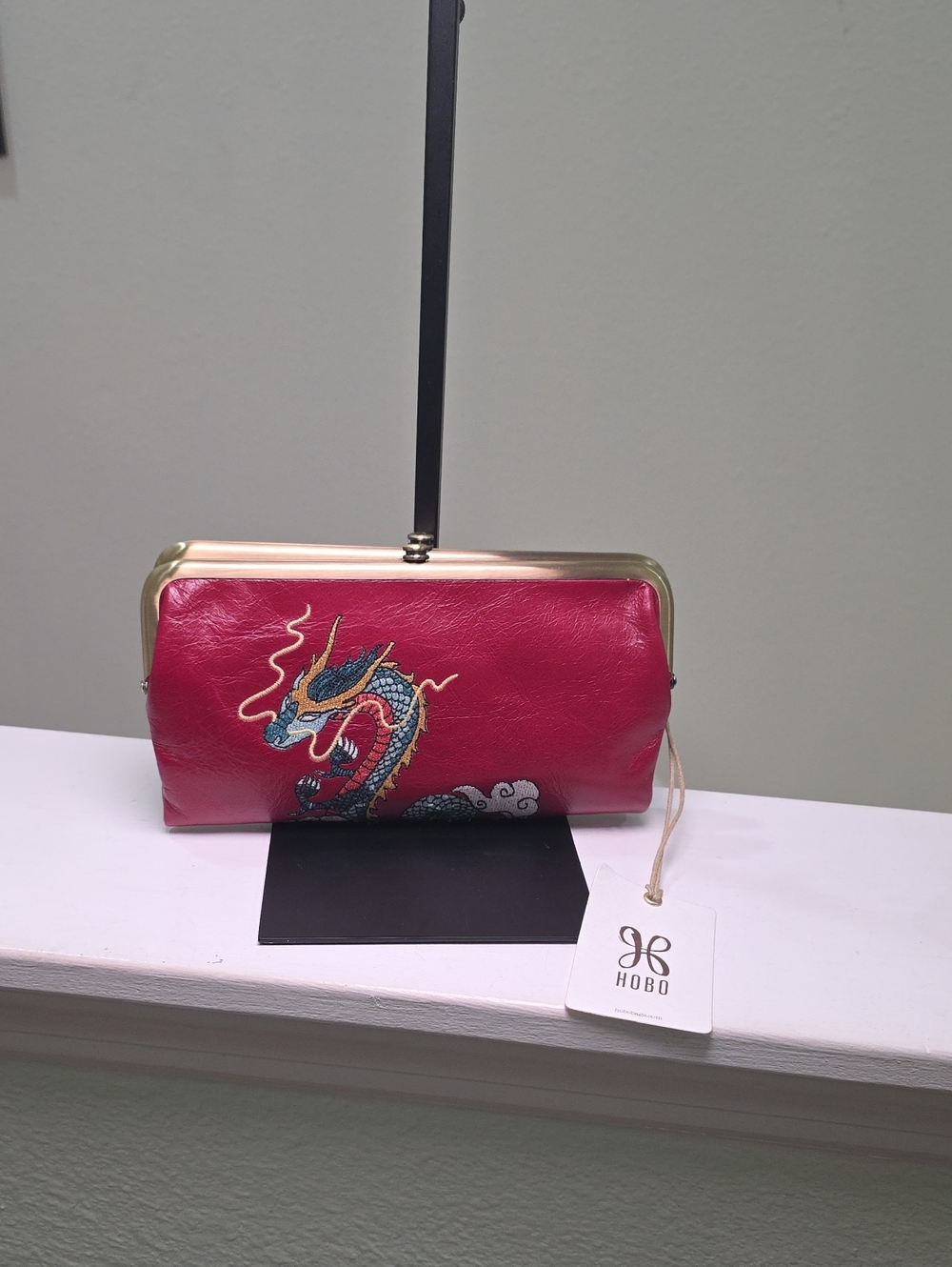 HOBO Lauren Clutch Wallet in Cardinal Red w/Embroidered Dragon NWT - Picture 4 of 15